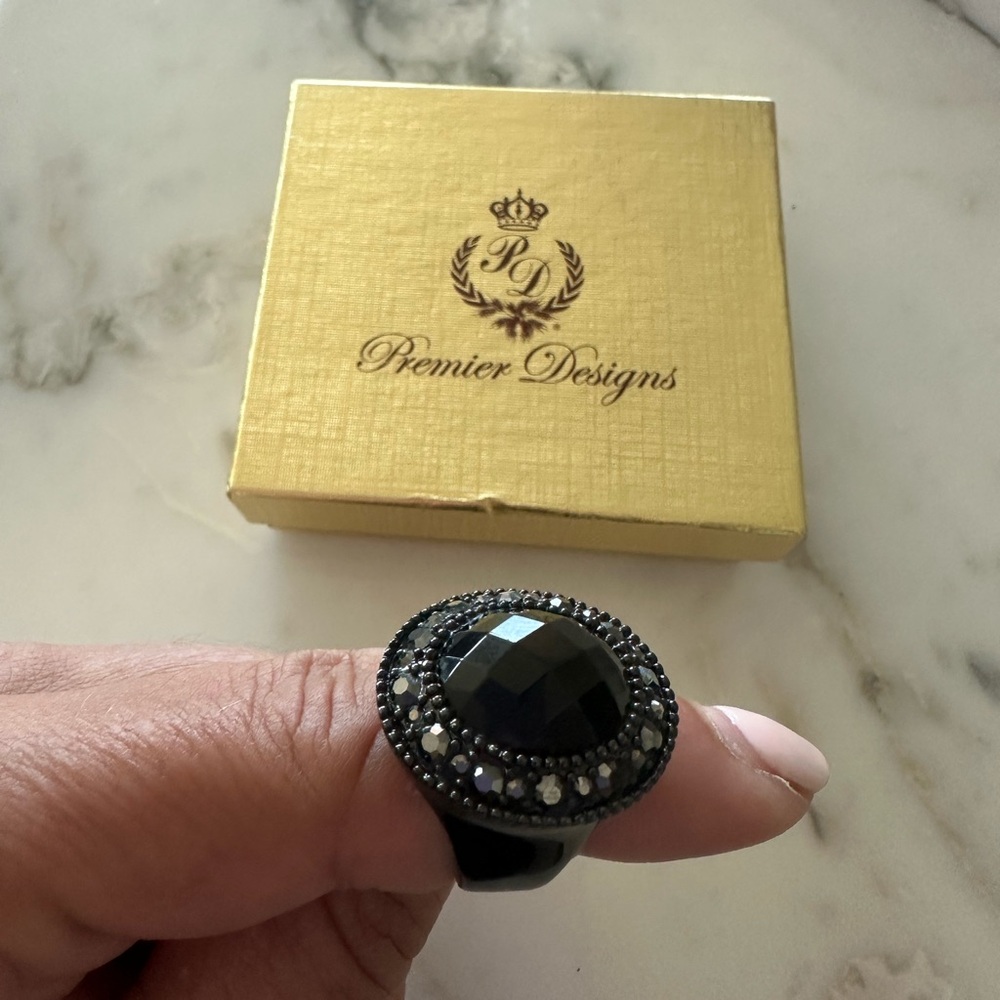 Premier Designs Black Statement Ring With Crystals - image 3
